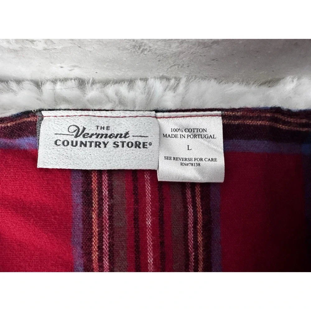 Vermont Country Store Size L Soft Cotton Flannel Nightgown Night Shirt Red Plaid